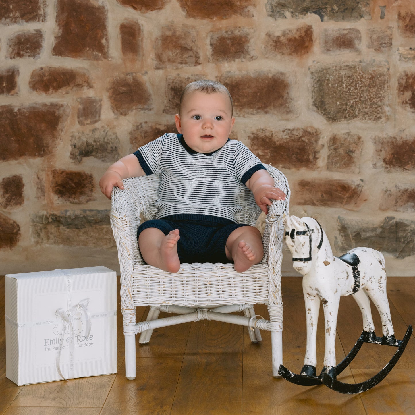 Emile et Rose - Jerry Navy Baby Boys Stripe Knit Top and Shorts Set
