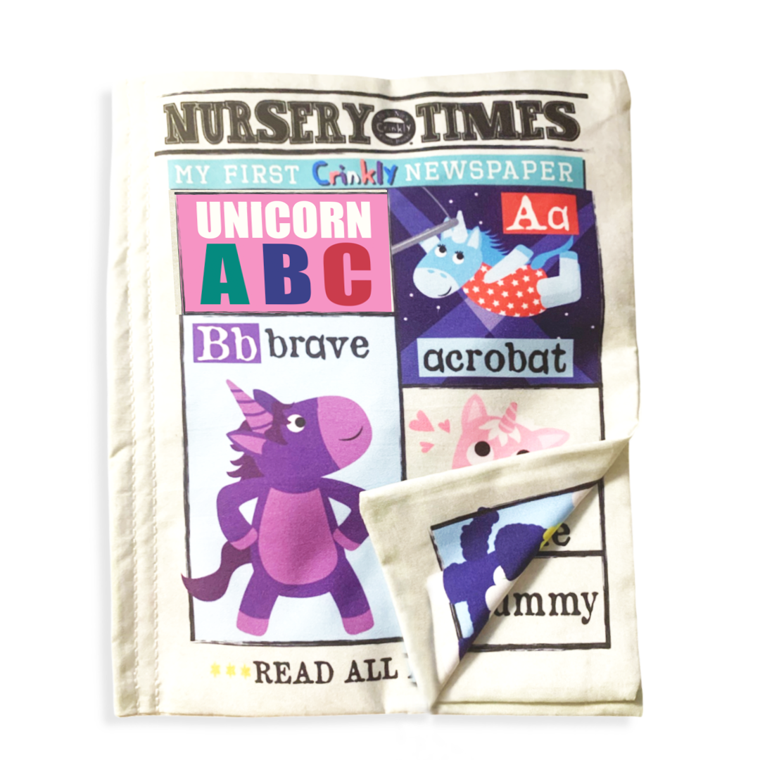 Crinkly Cloth - Nursery Times Unicorns ABC Baby Book Newspaper
