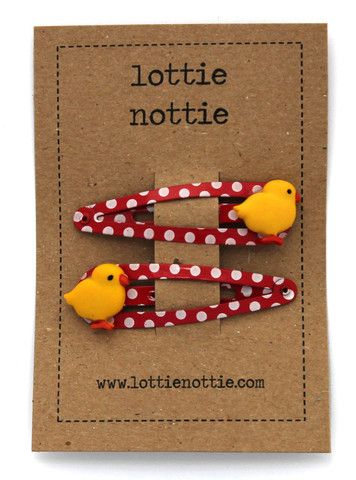 Lottie Nottie - Easter Chicks on Red Spotty Hair Clips