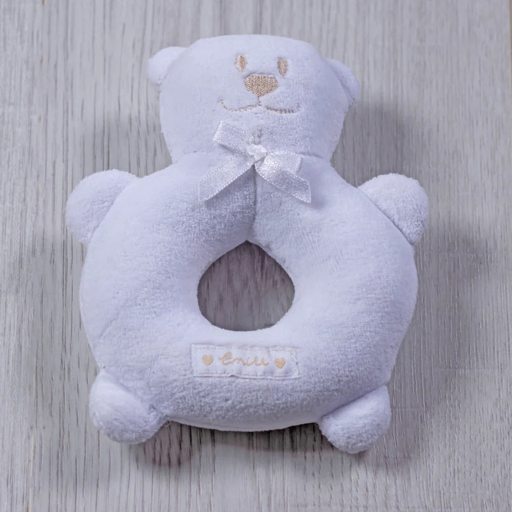 Emile et Rose - Amor White Bear Ring Baby Rattle