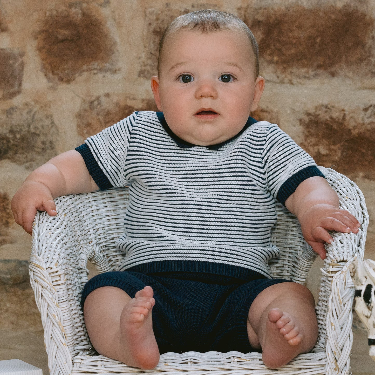 Emile et Rose - Jerry Navy Baby Boys Stripe Knit Top and Shorts Set