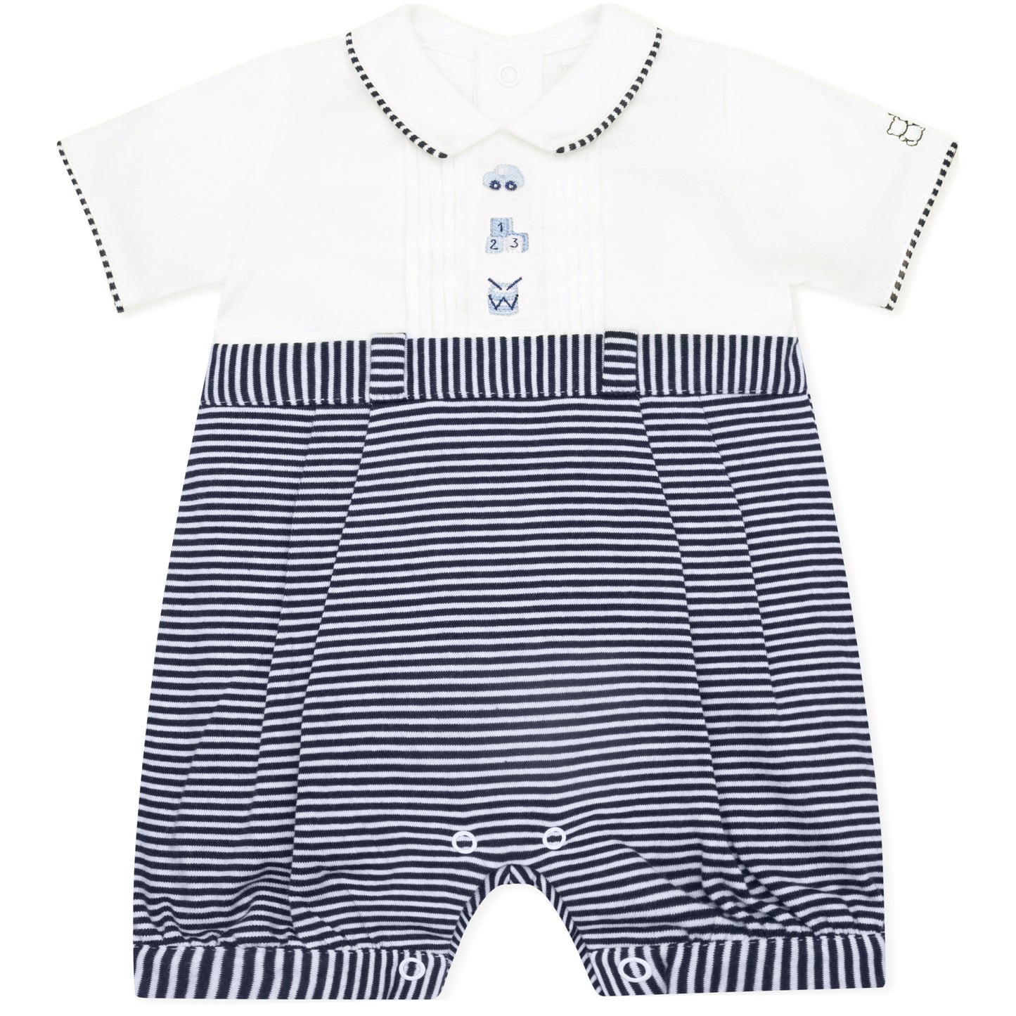 Emile et Rose - Jarvis Navy Baby Boys Toy Embroidery Summer Romper